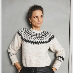 Women's Cream and Black Patterned Sweater